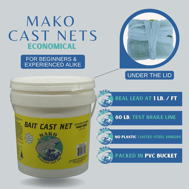 Mako Bait Cast Net (3/8' Sq Mesh) with 4' Tape